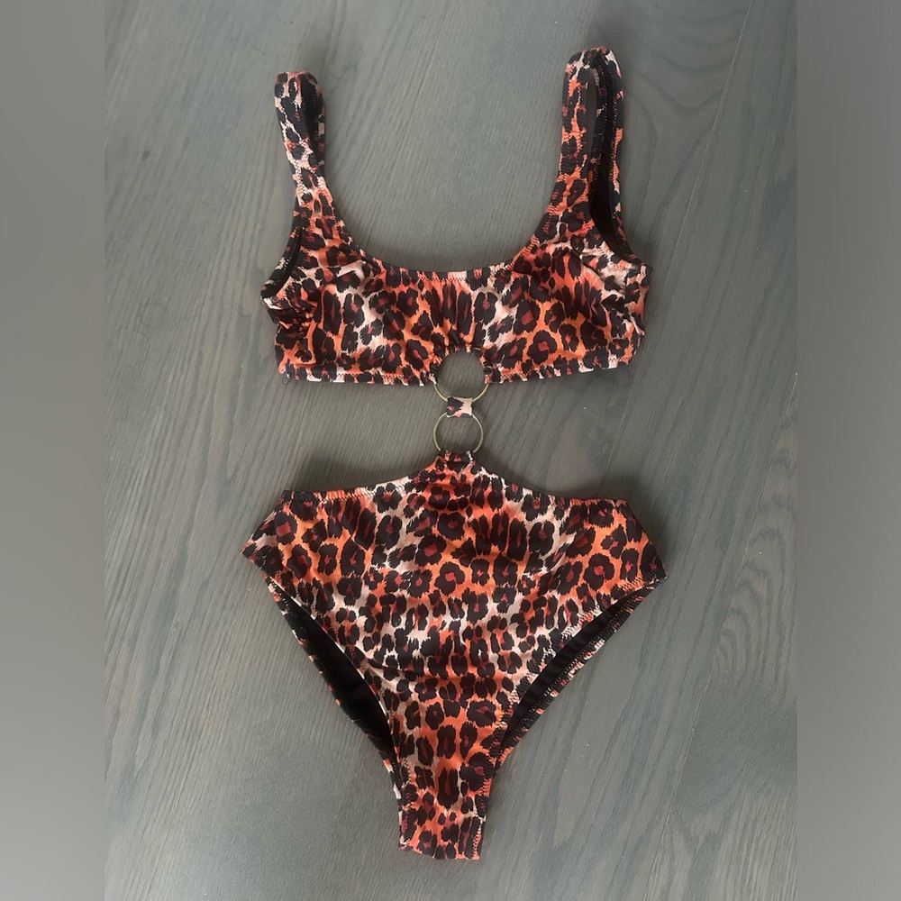 Topshop - Red and Black Leopard print Cutout Swimsuit - size 4 US